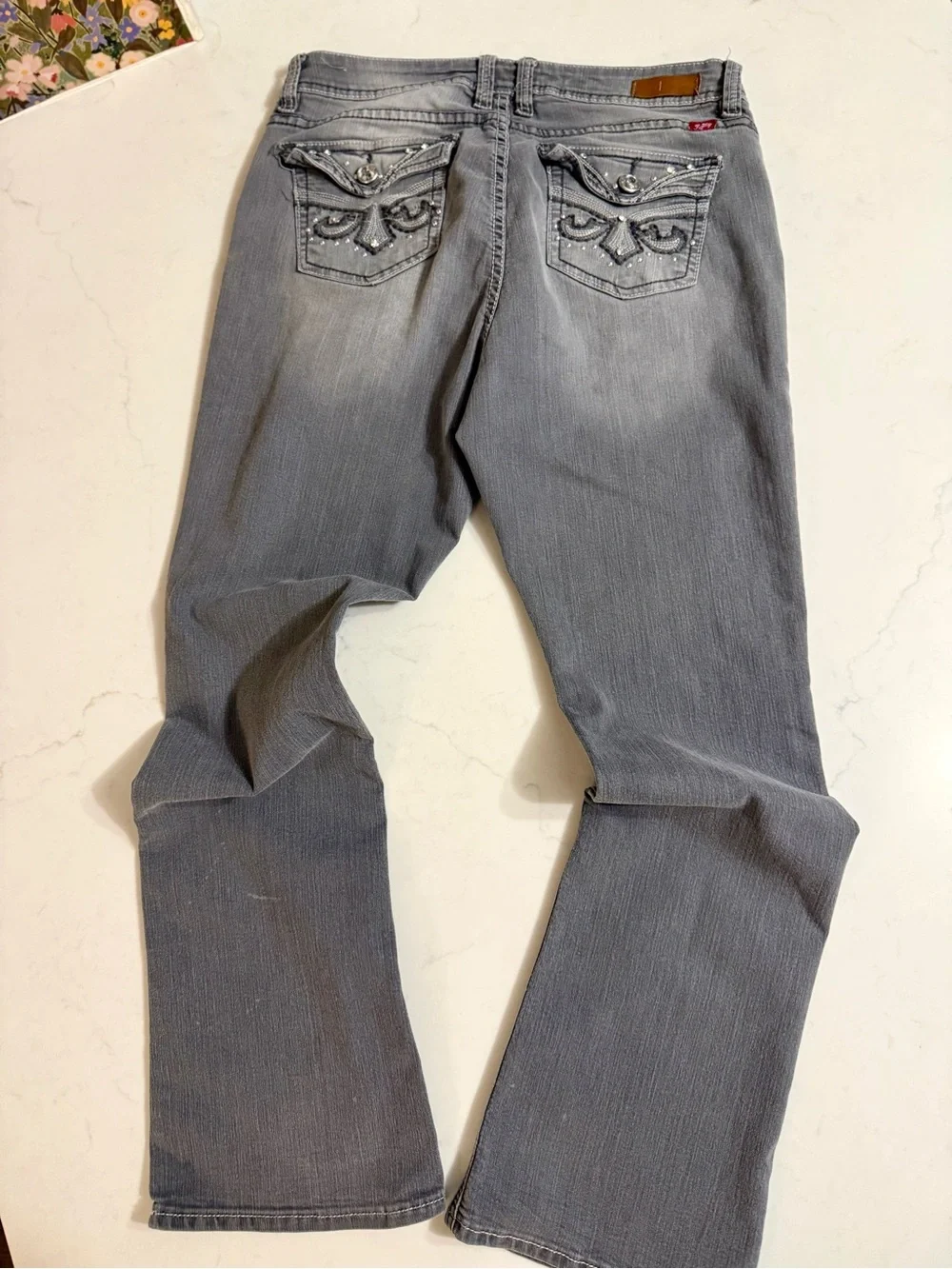 Royalty For Me Gray Boot Cut Jeans with Embellished Back Pocket